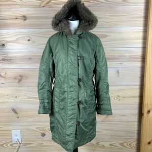 I. Spiewak & Sons Parka Women L Green Insulated Faux Fur Hood Camo Lining Jacket